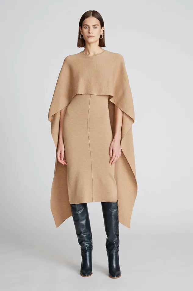 Halston Amal Dress In Merino Wool Light Camel Women Knitwear