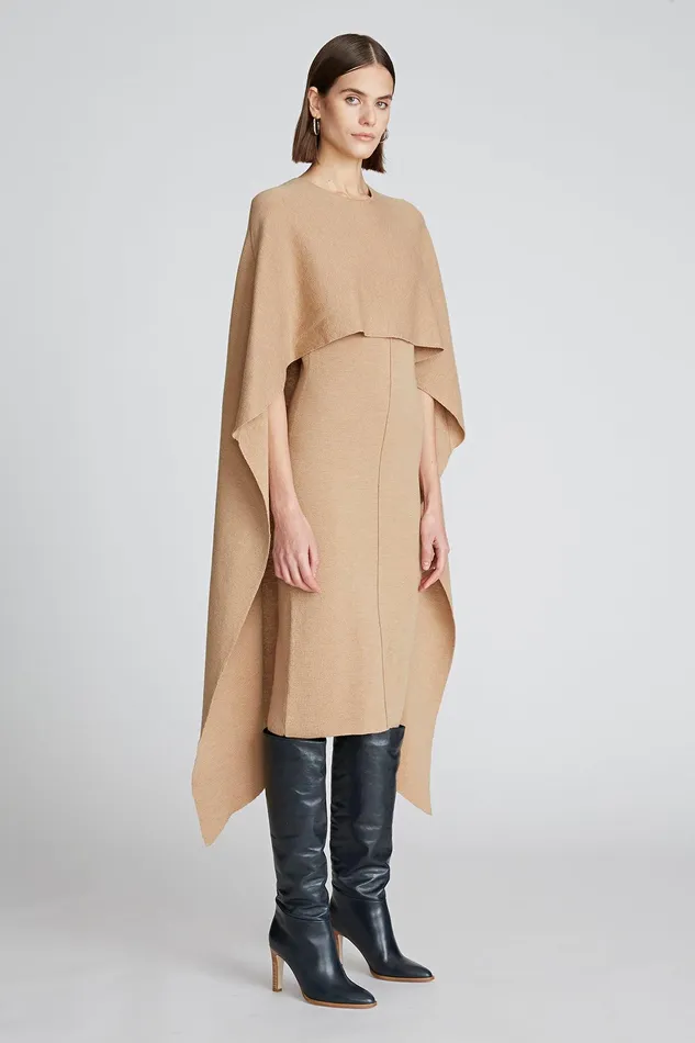 Halston Amal Dress In Merino Wool Light Camel Women Knitwear Halston Amal Dress In Merino Wool Light Camel Women Knitwear
