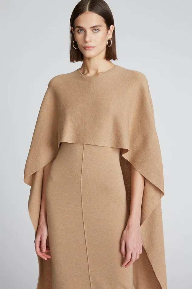 Halston Amal Dress In Merino Wool Light Camel Women Knitwear Halston Amal Dress In Merino Wool Light Camel Women Knitwear