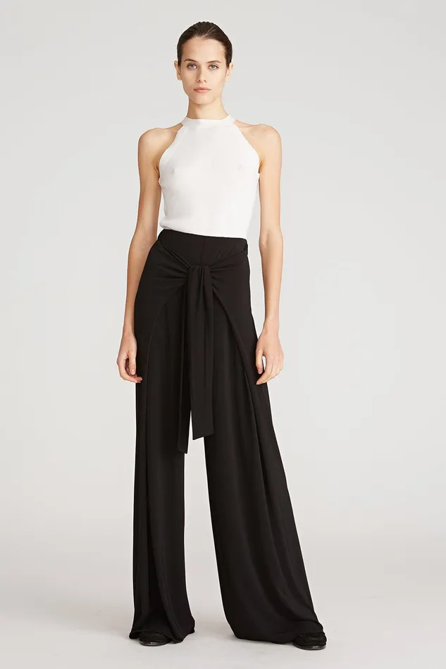 Halston Ambrose Jersey Tie Front Pant Black Women Bottoms