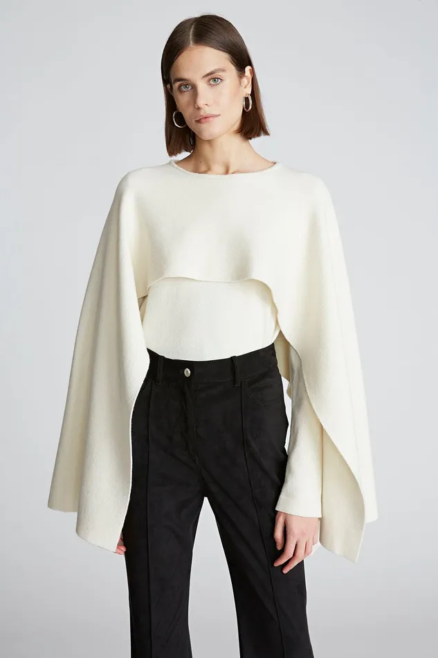 Halston Amir Sweater In Wool And Cashmere Ivory Women Tops