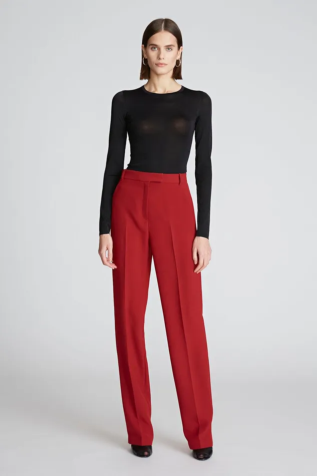 Halston Annie Trouser In Stretch Crepe Dark Red Women Bottoms