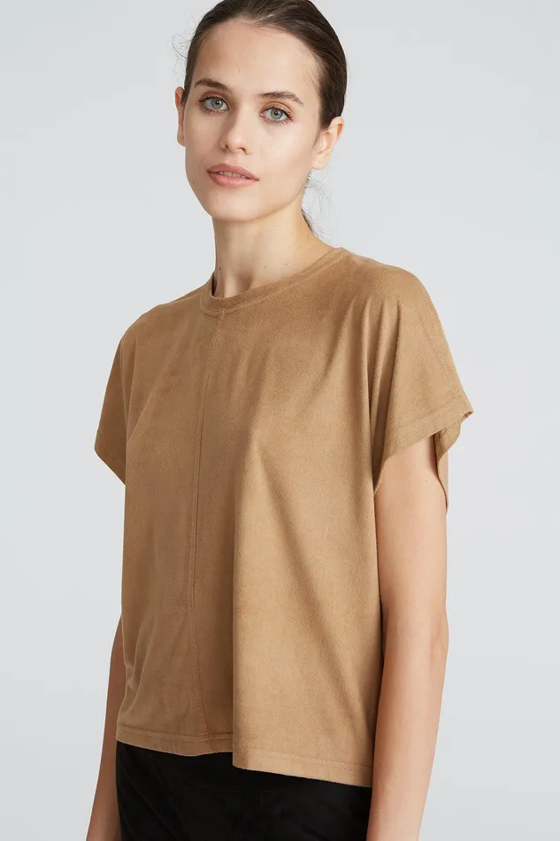 Halston Ariya Suede TShirt Camel Women Tops