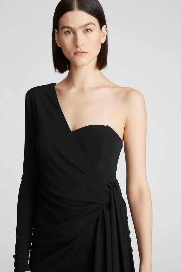 Halston Ashlynn Dress In Matte Jersey Black Women Cocktail Dresses