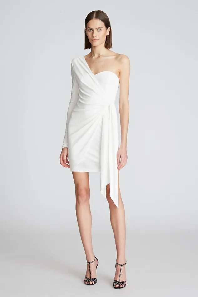 Halston Ashlynn Dress In Matte Jersey Chalk Women Mini Dresses