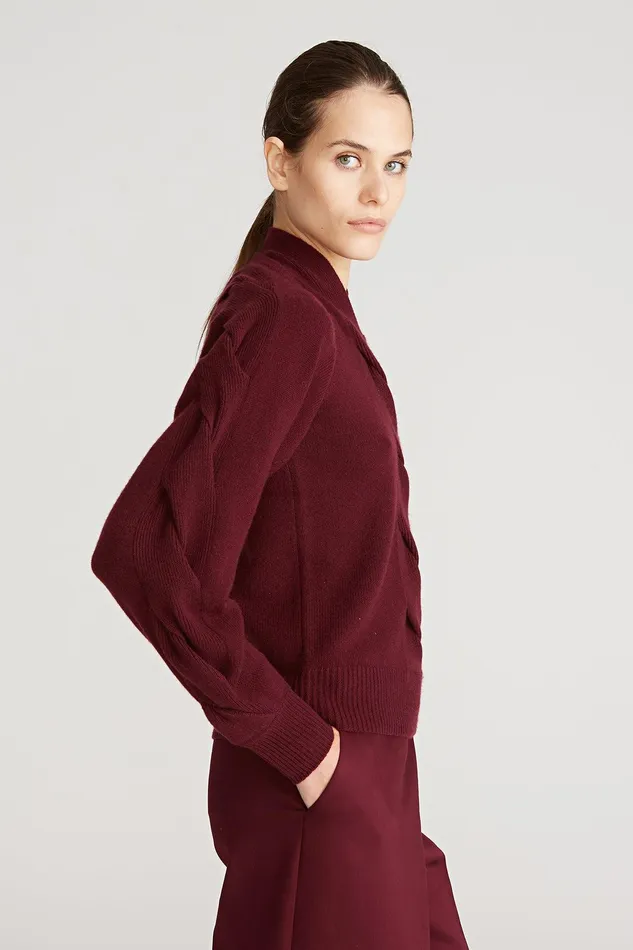 Halston Auden Wool Cash Cable Shrug Merlot Women Knitwear