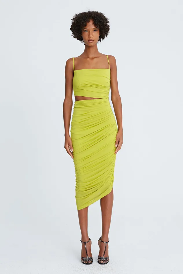 Halston Averie Jersey Draped Cocktail Sulfur Women Midi Dresses