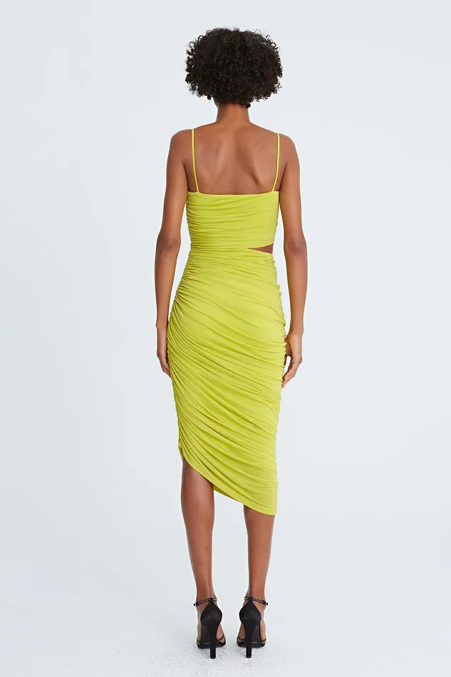 Halston Averie Jersey Draped Cocktail Sulfur Women Midi Dresses Halston Averie Jersey Draped Cocktail Sulfur Women Midi Dresses