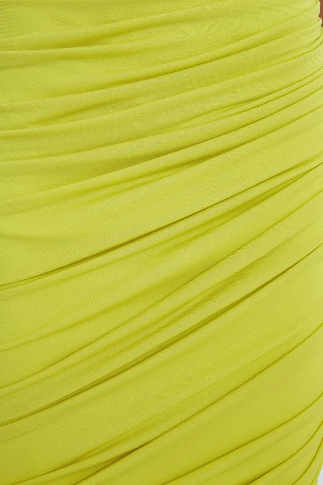 Halston Averie Jersey Draped Cocktail Sulfur Women Midi Dresses Halston Averie Jersey Draped Cocktail Sulfur Women Midi Dresses