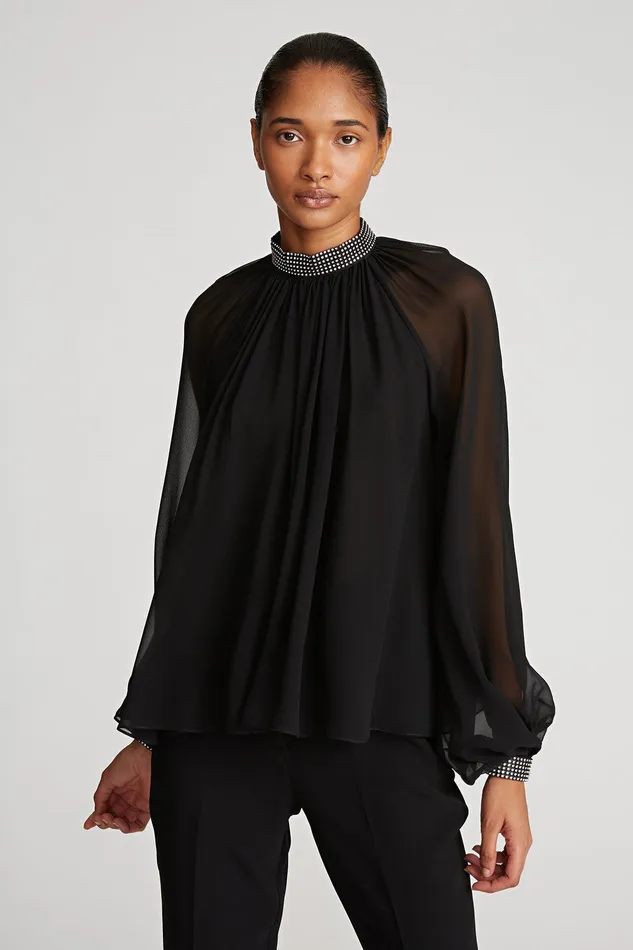 Halston Ayla Top In Chiffon Black Women Tops