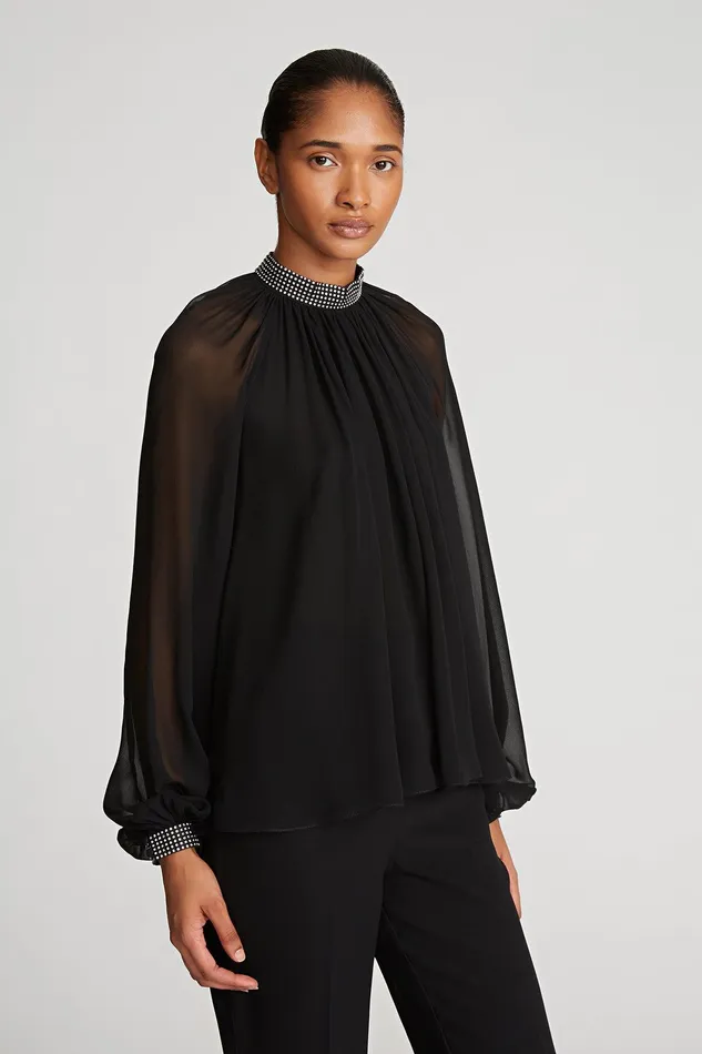 Halston Ayla Top In Chiffon Black Women Tops