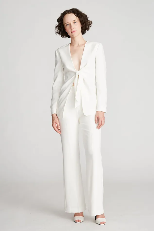 Halston Bailee Pant In Stretch Crepe Chalk Women Bottoms