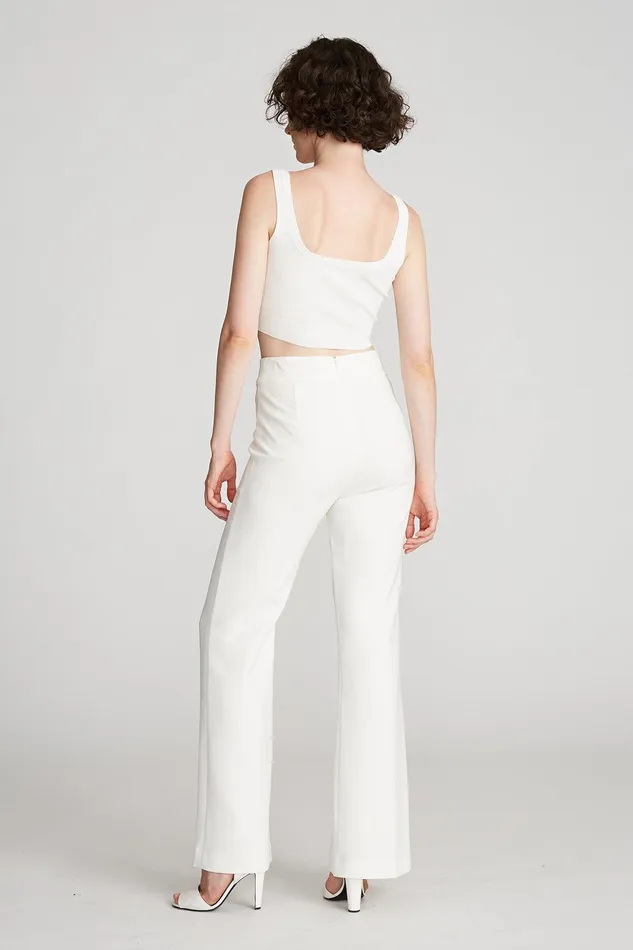 Halston Bailee Pant In Stretch Crepe Chalk Women Bottoms Halston Bailee Pant In Stretch Crepe Chalk Women Bottoms