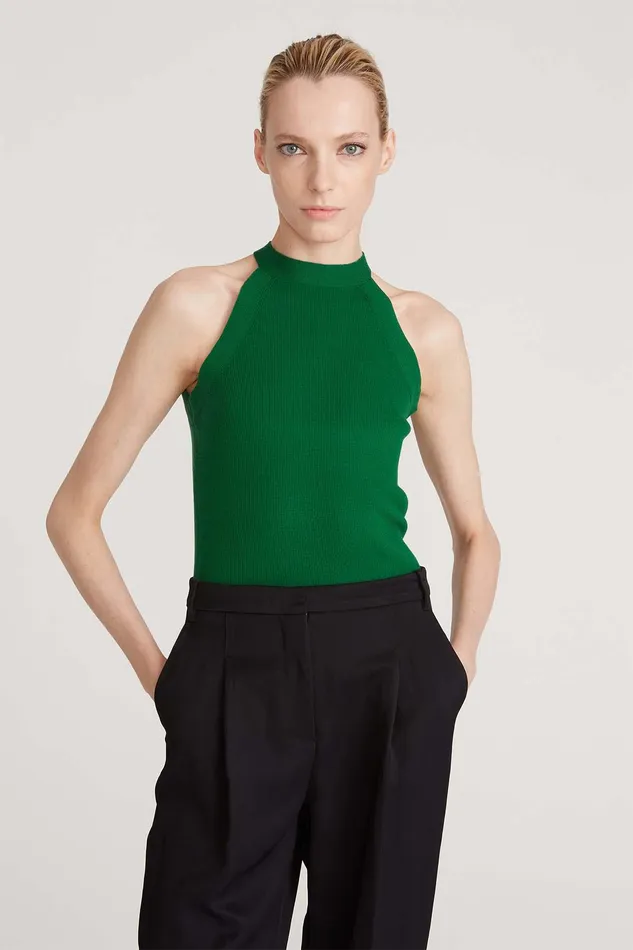 Halston Bailey Merino Wool Halter Knit Jade Jade Women Tops