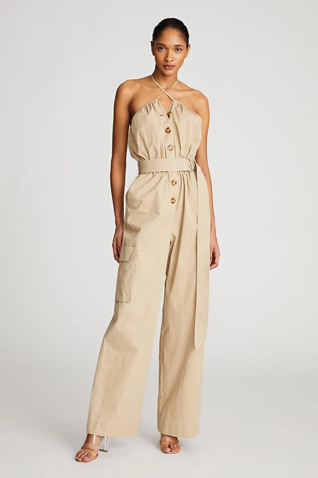 Halston Bari Jumpsuit In Cotton Nylon Safari Women Jumpsuits