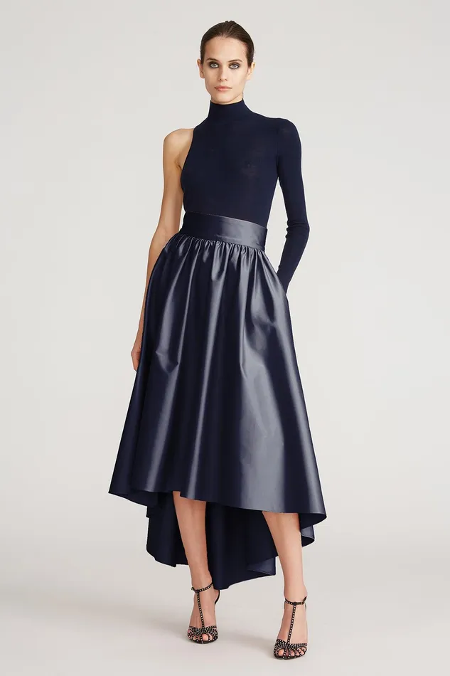 Halston Beverly High Low Skirt Navy Women Bottoms