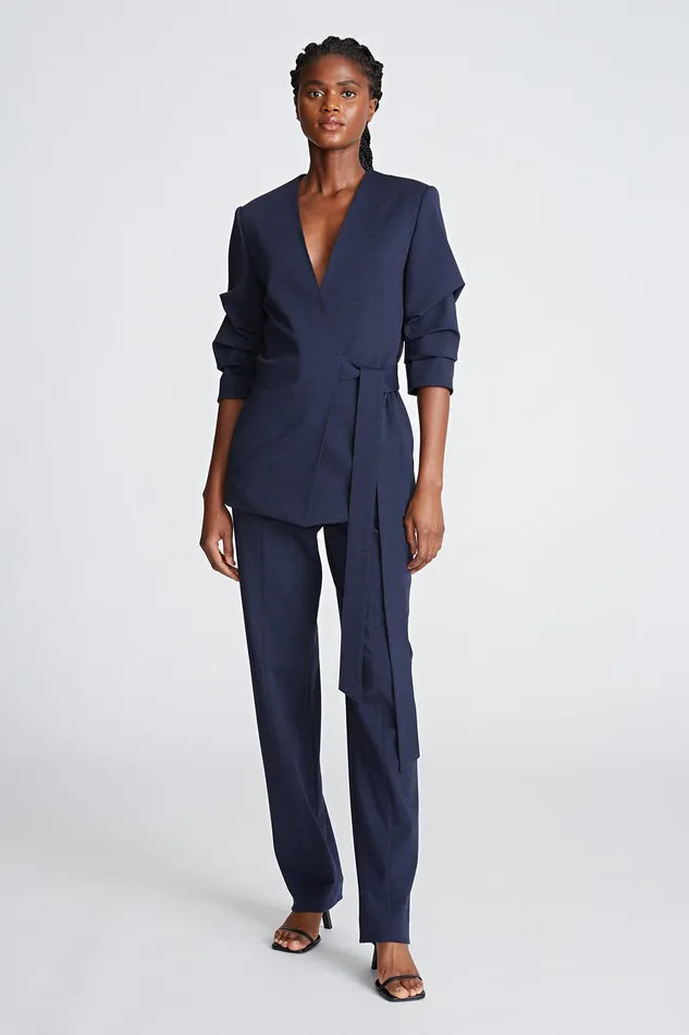 Halston Bexley Jacket In Knit Suiting Midnight Women Jackets And Blazers