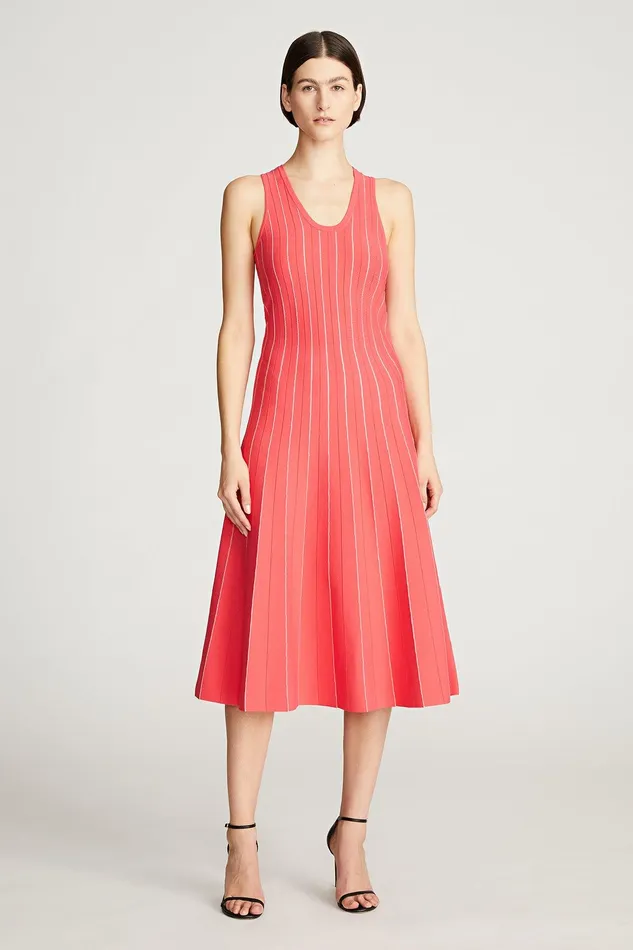 Halston Brandis Dress In Matte Viscose Rhubarb Silver Women Midi Dresses