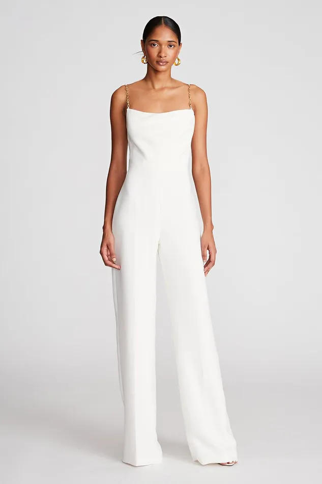 Halston Brea Jumpsuit In Stretch Crepe Chalk Women Jumpsuits