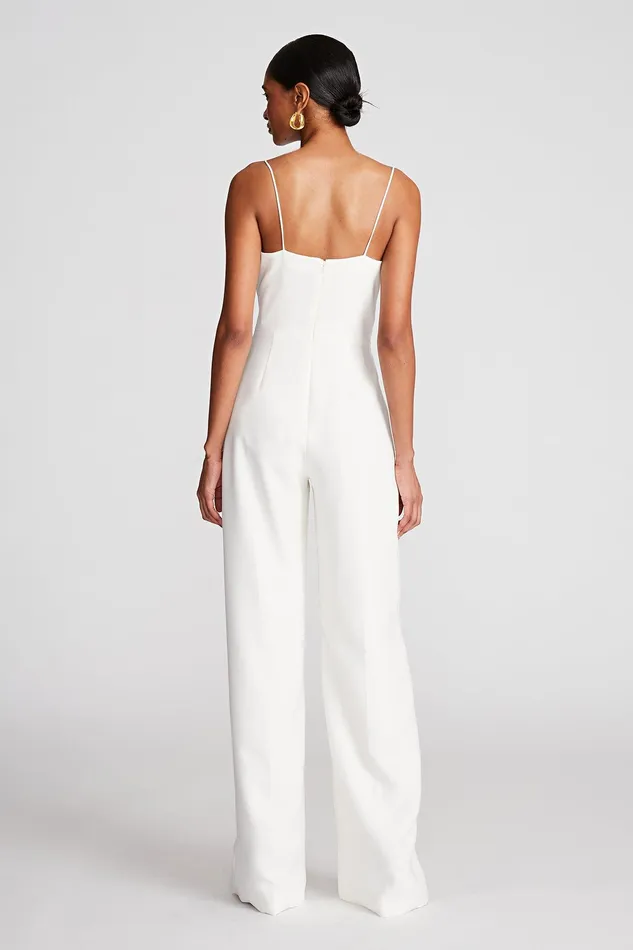 Halston Brea Jumpsuit In Stretch Crepe Chalk Women Jumpsuits