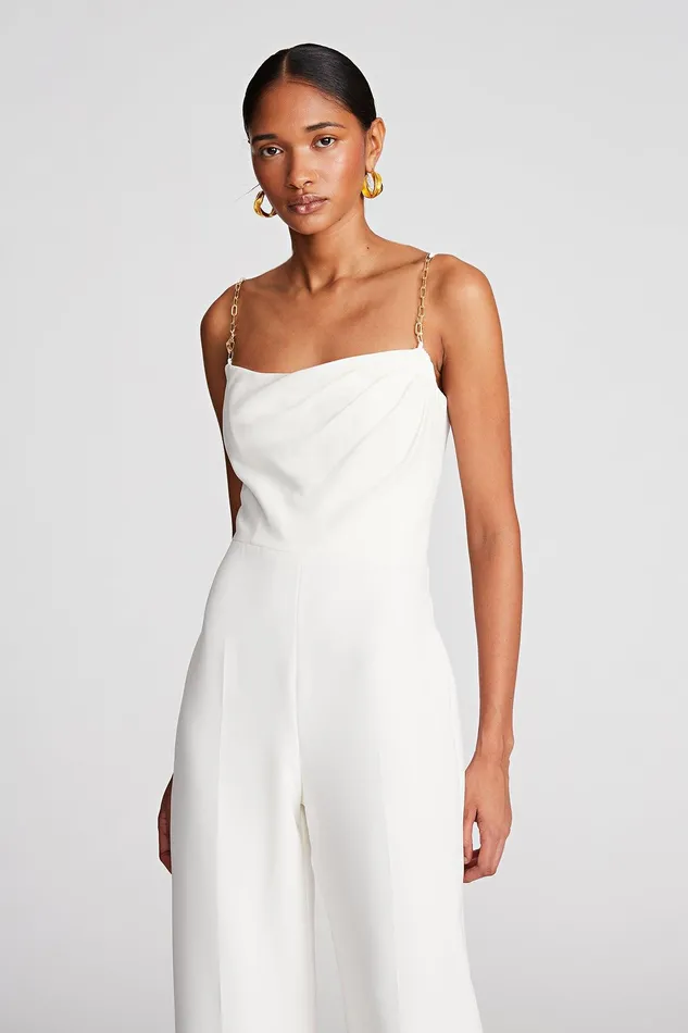 Halston Brea Jumpsuit In Stretch Crepe Chalk Women Jumpsuits