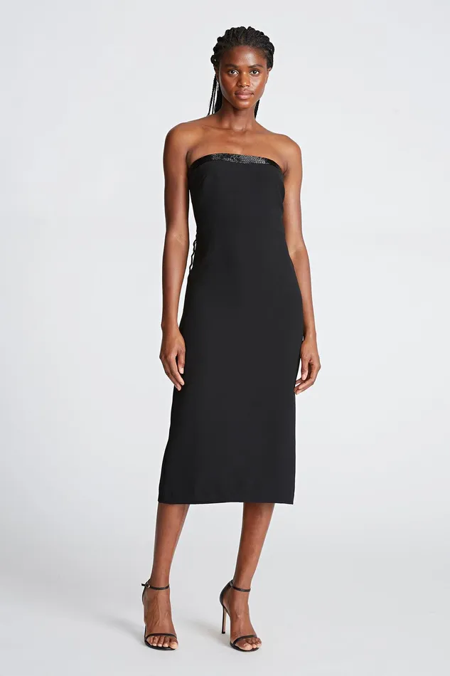 Halston Brielle Dress In Stretch Crepe Black Women Black Dresses