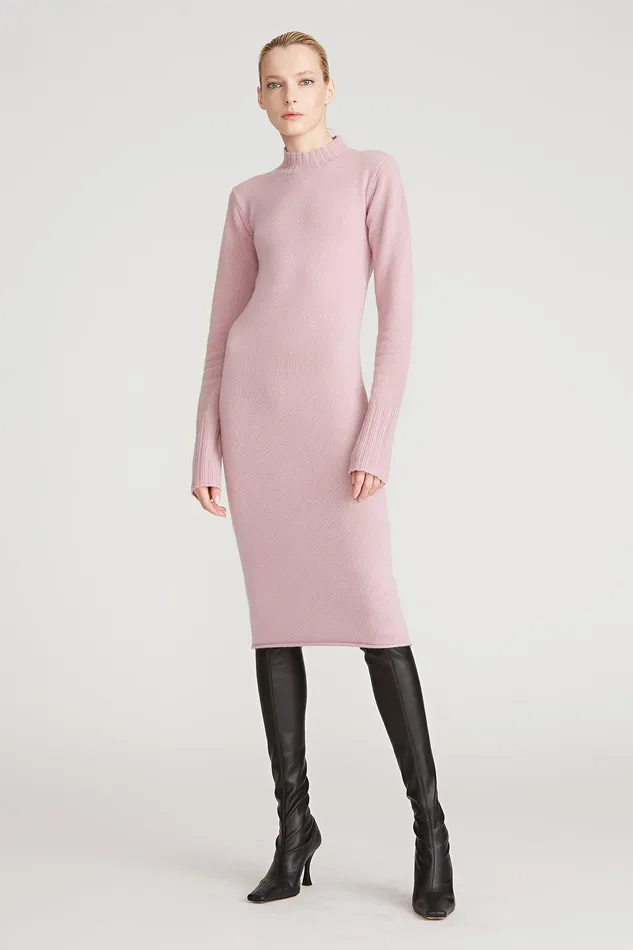 Halston Brinkley Wool Cashmere Dress Dusty Rose Women Knitwear