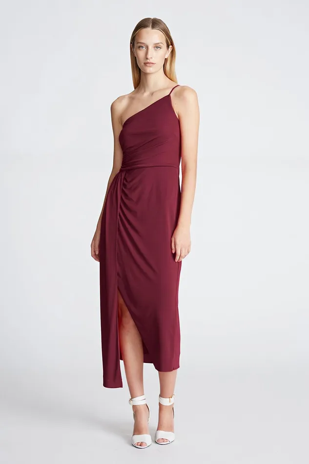 Halston Camille Dress In Matte Jersey Bordeaux Women Cocktail Dresses