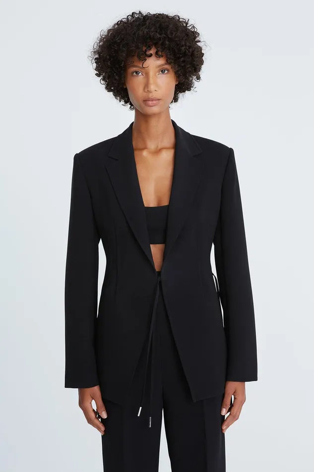 Halston Carolyn Crepe Tailored Blazer Black Women Jackets And Blazers