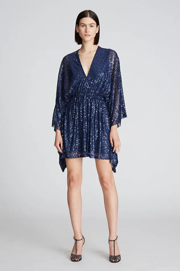 Halston Catalina Dress In Sequins Navy Women Cocktail Dresses