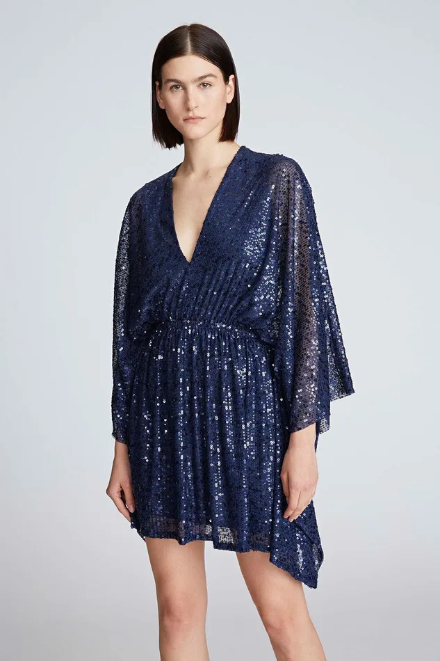 Halston Catalina Dress In Sequins Navy Women Cocktail Dresses