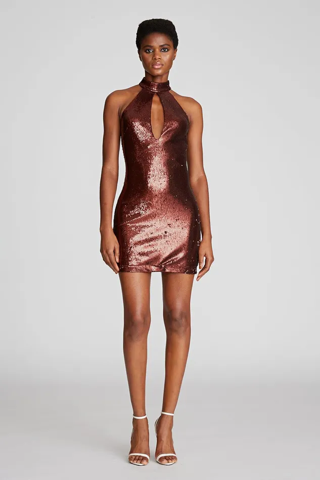 Halston Celo Dress In Sequins Russet Women Mini Dresses
