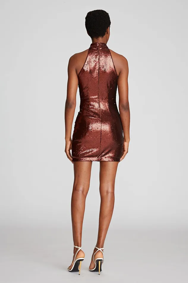 Halston Celo Dress In Sequins Russet Women Mini Dresses Halston Celo Dress In Sequins Russet Women Mini Dresses