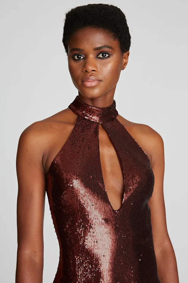 Halston Celo Dress In Sequins Russet Women Mini Dresses Halston Celo Dress In Sequins Russet Women Mini Dresses