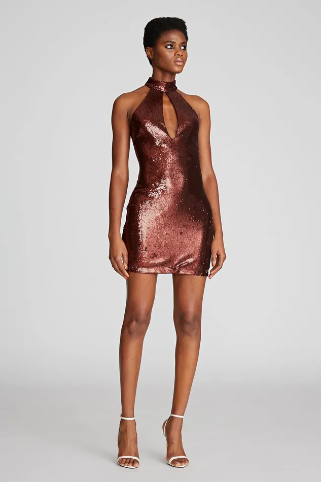 Halston Celo Dress In Sequins Russet Women Mini Dresses Halston Celo Dress In Sequins Russet Women Mini Dresses