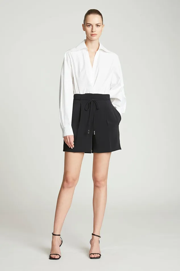 Halston Corey Cotton Shirting Bodysuit Chalk Women Tops Halston Corey Cotton Shirting Bodysuit Chalk Women Tops