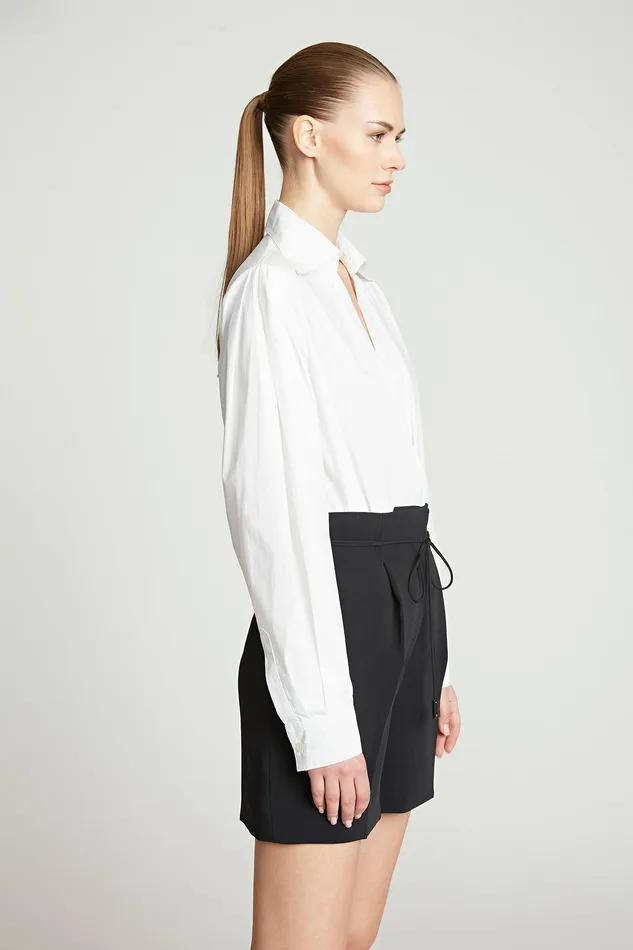 Halston Corey Cotton Shirting Bodysuit Chalk Women Tops Halston Corey Cotton Shirting Bodysuit Chalk Women Tops