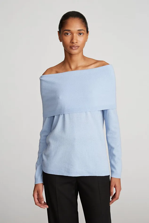 Halston Corin Sweater In Wool And Cashmere Powder Blue Women Knitwear