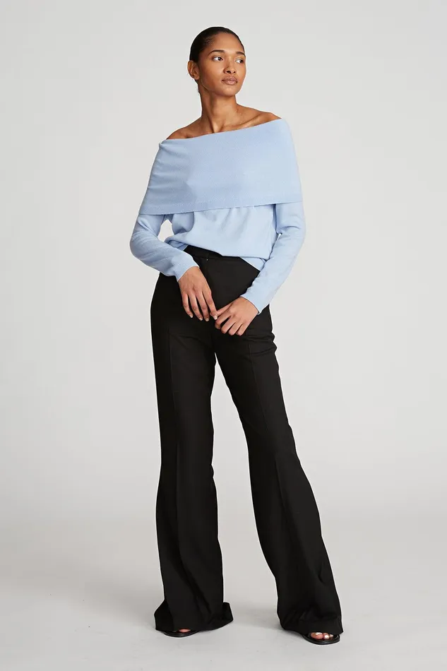 Halston Corin Sweater In Wool And Cashmere Powder Blue Women Knitwear Halston Corin Sweater In Wool And Cashmere Powder Blue Women Knitwear