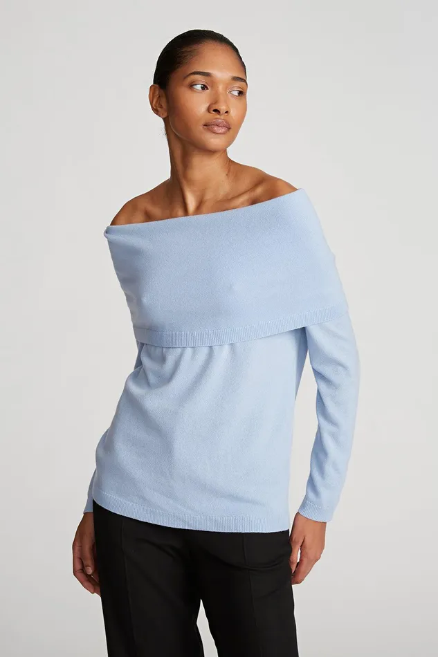 Halston Corin Sweater In Wool And Cashmere Powder Blue Women Knitwear Halston Corin Sweater In Wool And Cashmere Powder Blue Women Knitwear