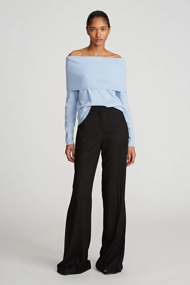 Halston Corin Sweater In Wool And Cashmere Powder Blue Women Knitwear Halston Corin Sweater In Wool And Cashmere Powder Blue Women Knitwear
