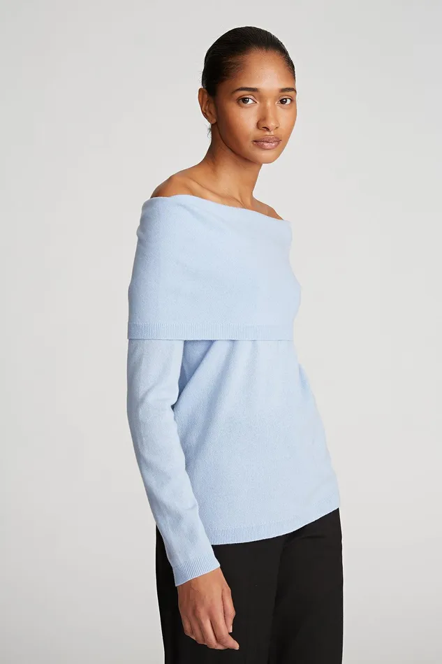 Halston Corin Sweater In Wool And Cashmere Powder Blue Women Knitwear Halston Corin Sweater In Wool And Cashmere Powder Blue Women Knitwear
