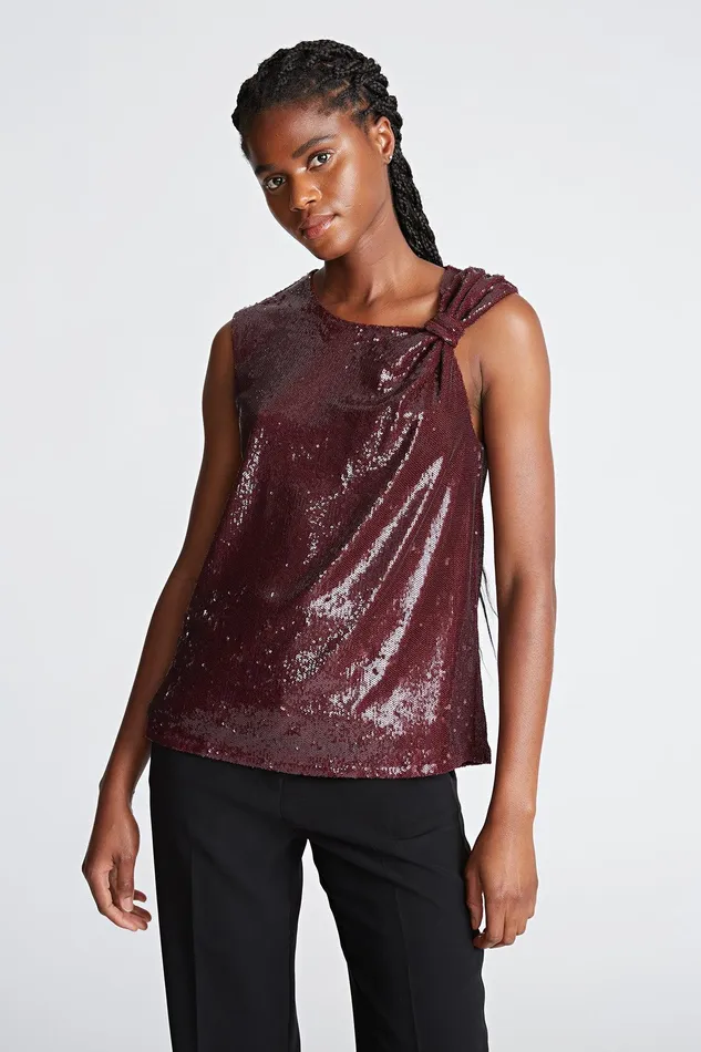 Halston Cynthia Top In Sequins Bordeaux Women Tops