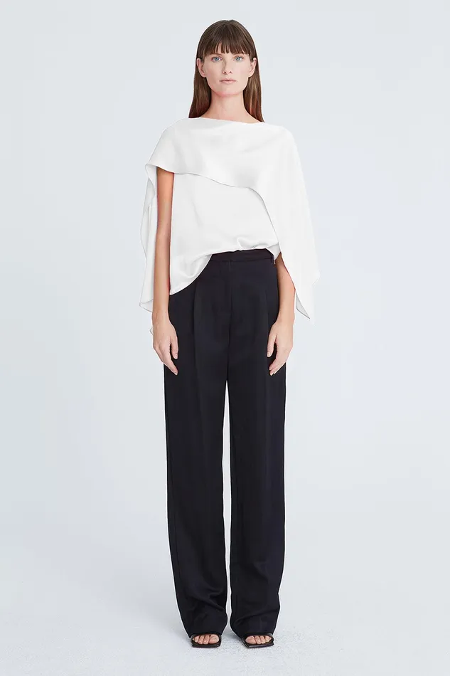 Halston Dahlia Charmeuse Draped Top Chalk Women Tops