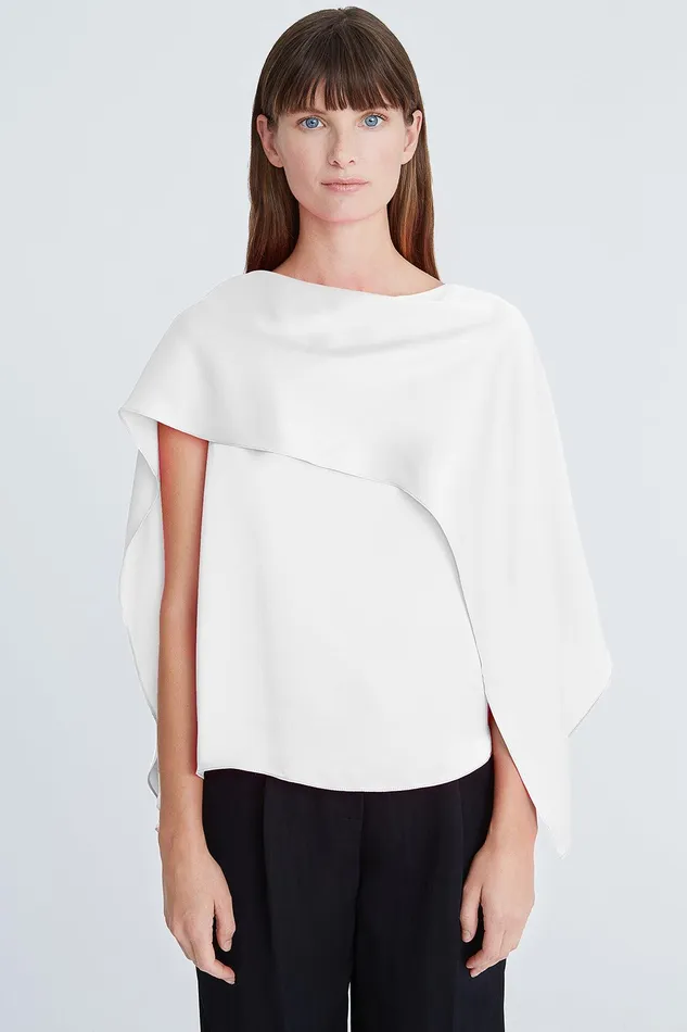 Halston Dahlia Charmeuse Draped Top Chalk Women Tops Halston Dahlia Charmeuse Draped Top Chalk Women Tops