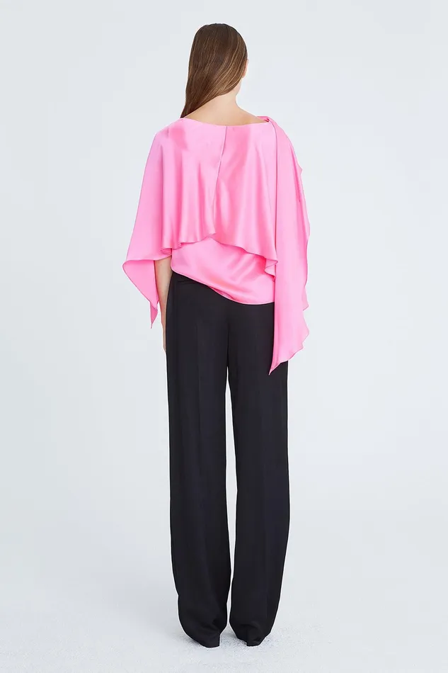Halston Dahlia Charmeuse Draped Top Neon Pink Women Tops Halston Dahlia Charmeuse Draped Top Neon Pink Women Tops