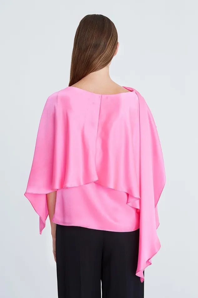 Halston Dahlia Charmeuse Draped Top Neon Pink Women Tops Halston Dahlia Charmeuse Draped Top Neon Pink Women Tops