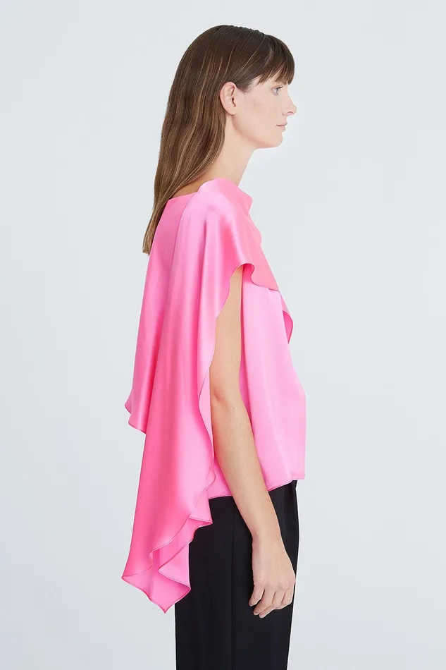 Halston Dahlia Charmeuse Draped Top Neon Pink Women Tops Halston Dahlia Charmeuse Draped Top Neon Pink Women Tops