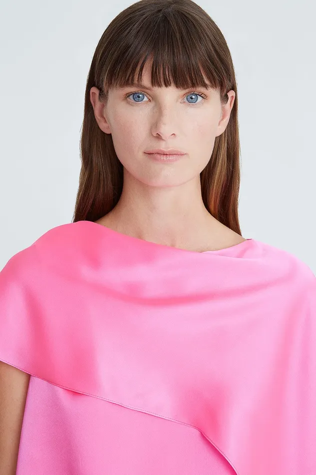 Halston Dahlia Charmeuse Draped Top Neon Pink Women Tops Halston Dahlia Charmeuse Draped Top Neon Pink Women Tops