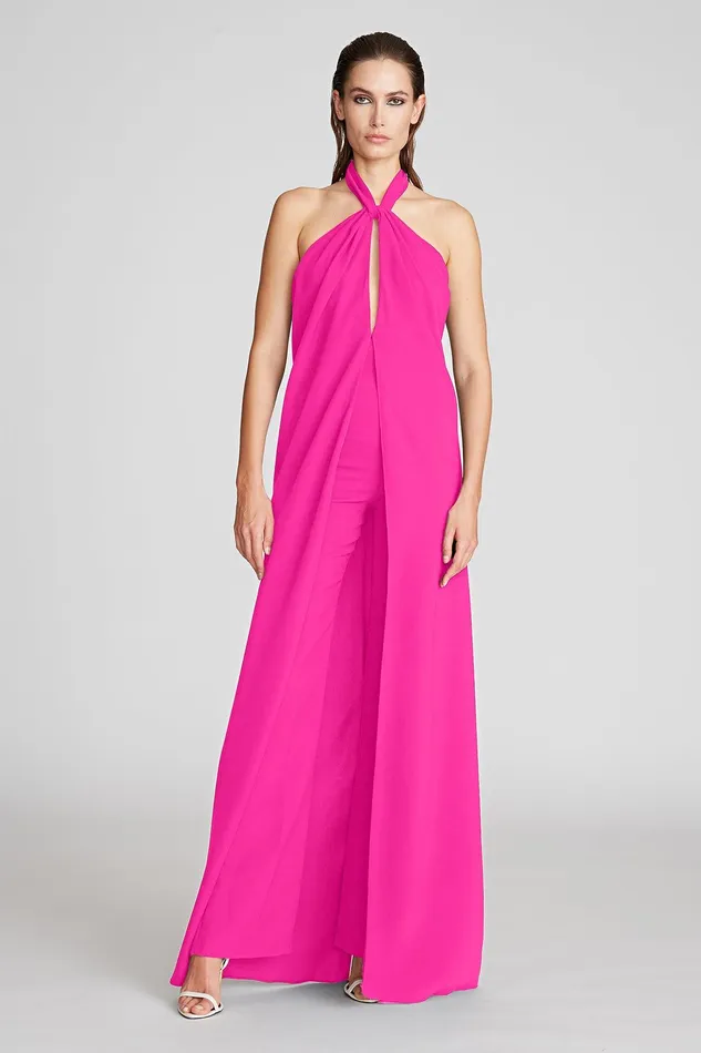 Halston Dani Jumpsuit In Stretch Crepe Berry Women Jumpsuits